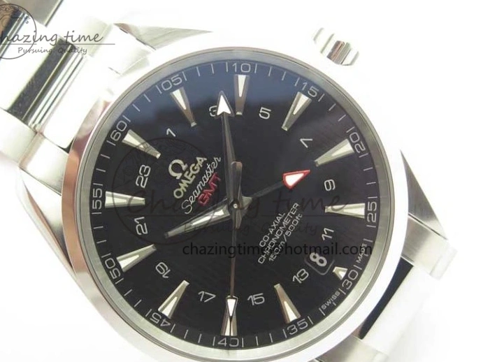 0310 Stylish Aqua Terra 150M GMT SS VSF 1:1 Best Edition Black Textured Dial on SS Bracelet A8605 Super Clone 8055